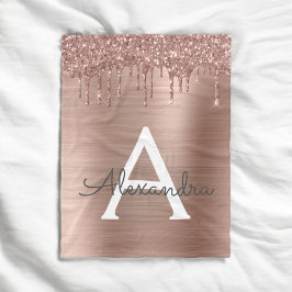 Ro Guld -  Rosa Glitter Metall Monogram Namn Fleecefilt