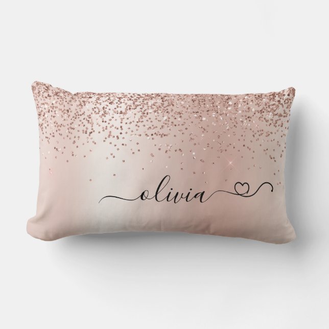 Ro Guld -  Rosa Glitter Metall Monogram Namn Lumbarkudde (Framsida)