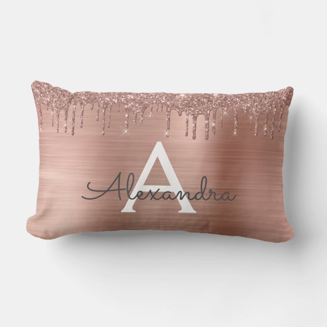 Ro Guld -  Rosa Glitter Metall Monogram Namn Lumbarkudde (Framsida)