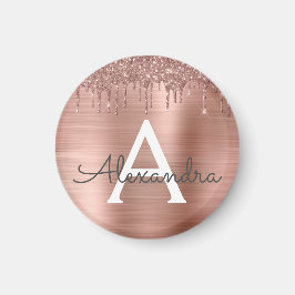 Ro Guld -  Rosa Glitter Metall Monogram Namn Magnet