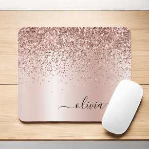 Ro Guld - Rosa Glitter Metall Monogram Namn Musmatta