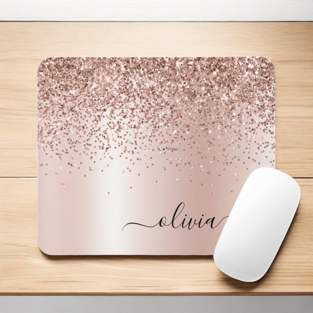 Ro Guld -  Rosa Glitter Metall Monogram Namn Musmatta (Skapare uppladdad)