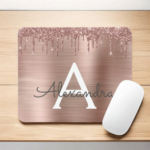 Ro Guld - Rosa Glitter Metall Monogram Namn Musmatta