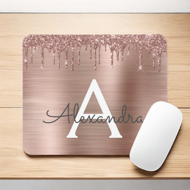 Ro Guld -  Rosa Glitter Metall Monogram Namn Musmatta (Skapare uppladdad)