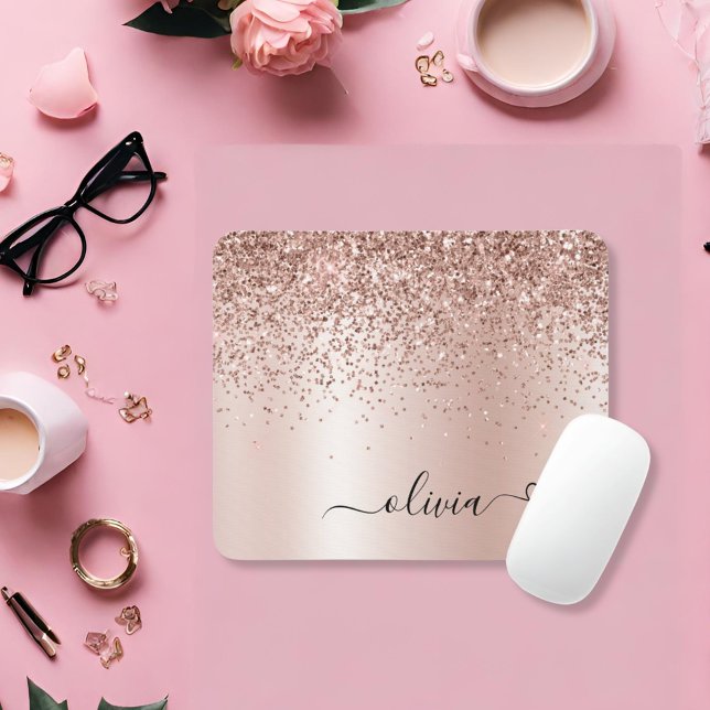 Ro Guld -  Rosa Glitter Metall Monogram Namn Musmatta (Skapare uppladdad)
