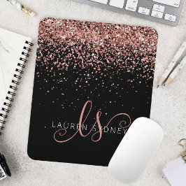 Ro Guld  Rosa Glitter Metall Monogram Namn Musmatta