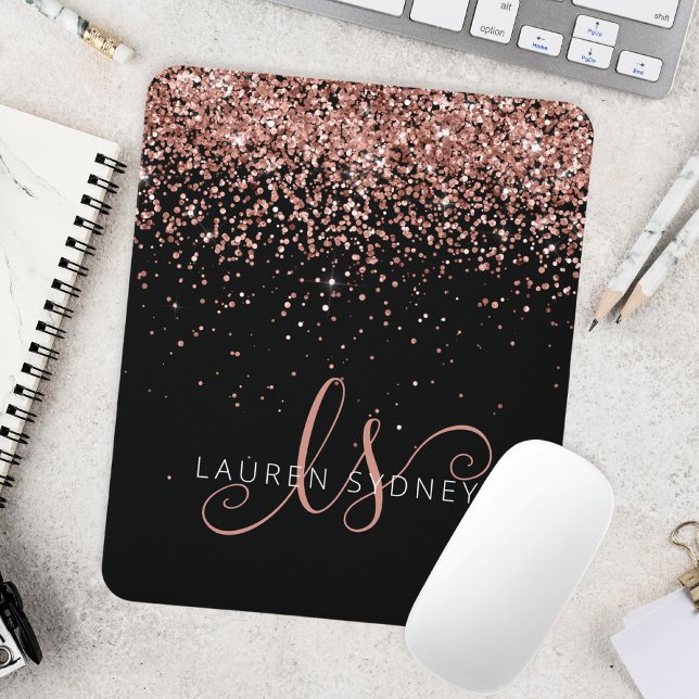 Ro Guld  Rosa Glitter Metall Monogram Namn Musmatta (Skapare uppladdad)
