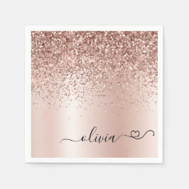 Ro Guld - Rosa Glitter Metall Monogram Namn Pappersservett