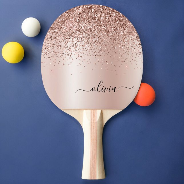 Ro Guld -  Rosa Glitter Metall Monogram Namn Pingisracket (Skapare uppladdad)