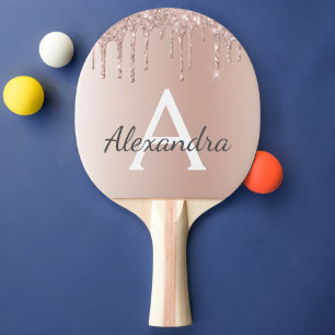 Ro Guld -  Rosa Glitter Metall Monogram Namn Pingisracket