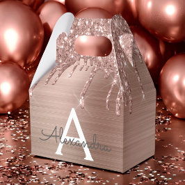 Ro Guld -  Rosa Glitter Metall Monogram Namn Presentaskar