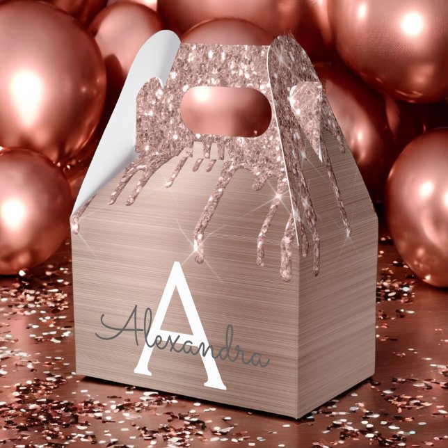 Ro Guld -  Rosa Glitter Metall Monogram Namn Presentaskar (Skapare uppladdad)