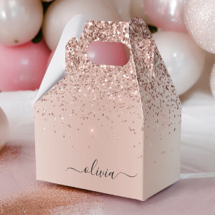 Ro Guld -  Rosa Glitter Metall Monogram Namn Presentaskar
