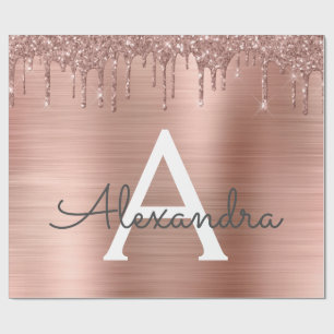 Ro Guld - Rosa Glitter Metall Monogram Namn Presentpapper