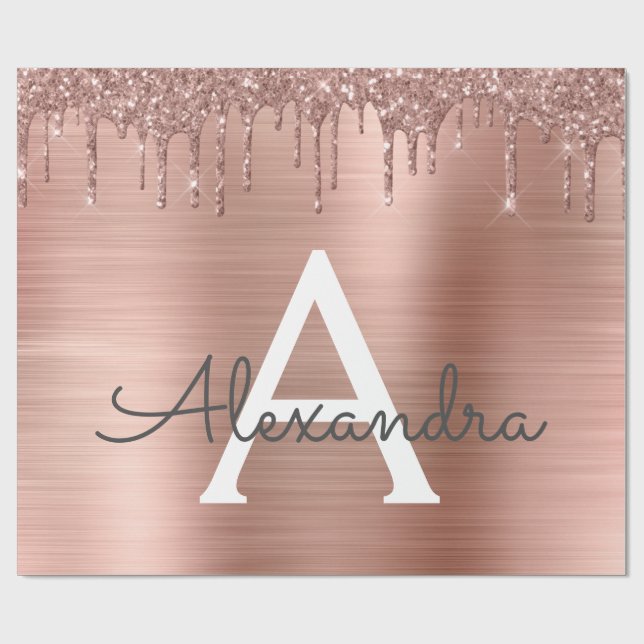 Ro Guld -  Rosa Glitter Metall Monogram Namn Presentpapper (Platt)