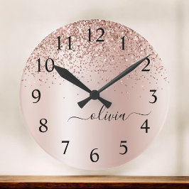 Ro Guld -  Rosa Glitter Metall Monogram Namn Stor Klocka