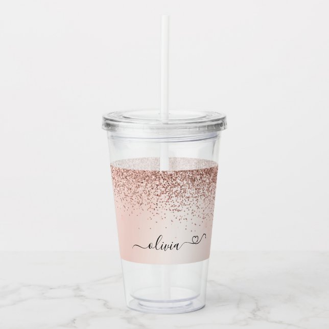 Ro Guld -  Rosa Glitter Metall Monogram Namn Take Away Mugg (Framsida)