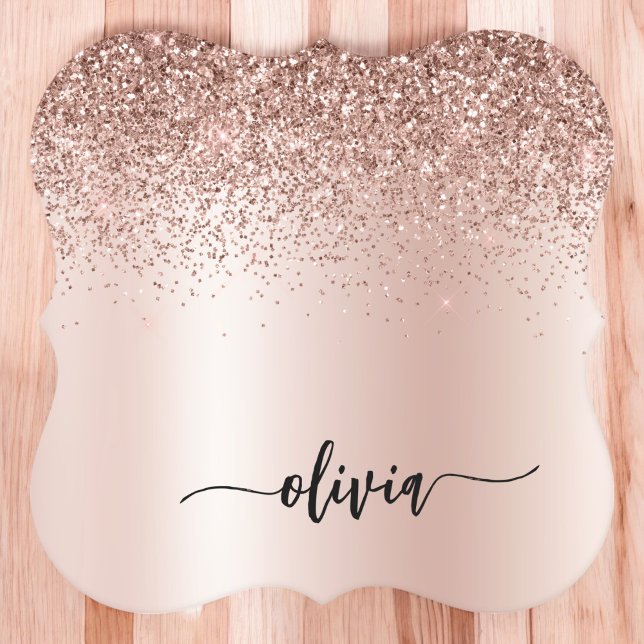 Ro Guld -  Rosa Glitter Metall Monogram Namn Underlägg Papper (Skapare uppladdad)