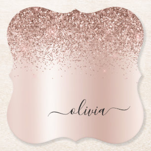 Ro Guld -  Rosa Glitter Metall Monogram Namn Underlägg Papper