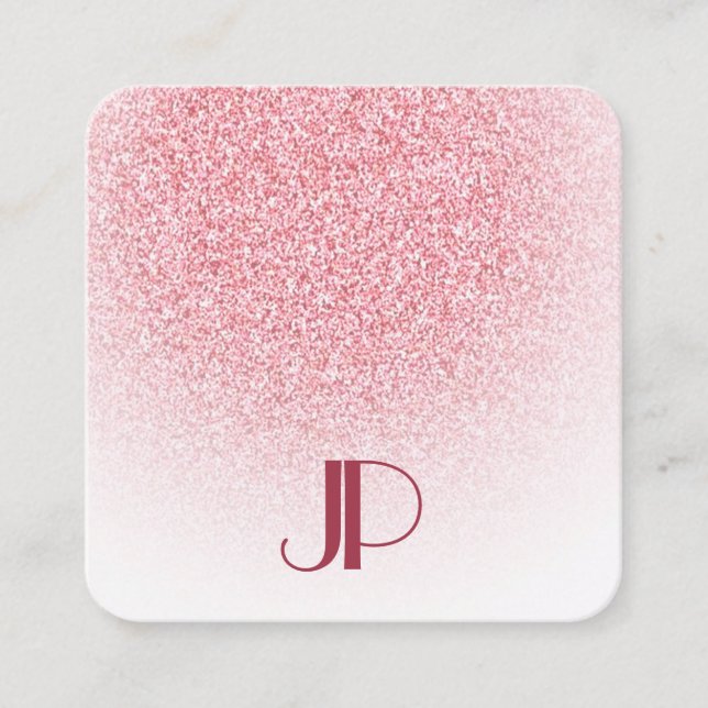 Ro Guld Rosa Glitter Modern Elegant Monogram Fyrkantigt Visitkort (Framsida)