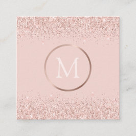 Ro Guld  Rosa Glitter Monogram Fyrkantigt Visitkort