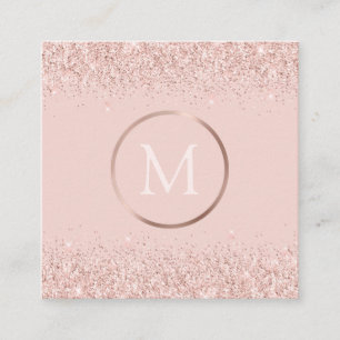 Ro Guld Rosa Glitter Monogram Fyrkantigt Visitkort