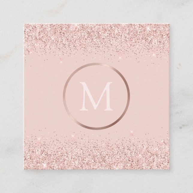 Ro Guld  Rosa Glitter Monogram Fyrkantigt Visitkort (Framsida)