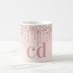 Ro guld rosa glitter monogram initialer kaffemugg