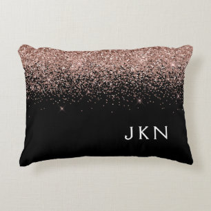 Ro Guld  Rosa Glitter Monogram Initialer Prydnadskudde