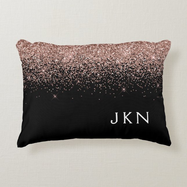 Ro Guld  Rosa Glitter Monogram Initialer Prydnadskudde (Framsidan)