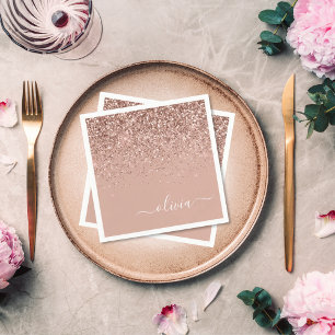 Ro Guld - Rosa Glitter Monogram Namn Pappersservett