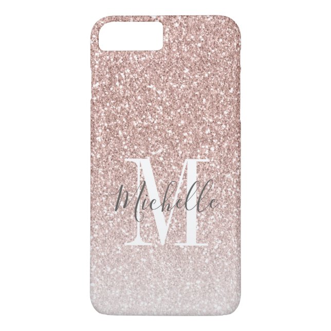 Ro Guld Rosa Glitter Monogram skript Namn Case-Mate iPhone Skal (Baksida)