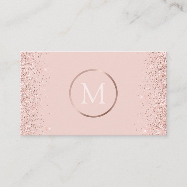 Ro Guld  Rosa Glitter Monogram Visitkort (Framsida)