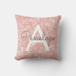 Ro Guld Rosa Glitter och Gnistra Monogram Kudde