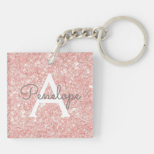 Ro Guld Rosa Glitter och Monogram-nyckelkedjan