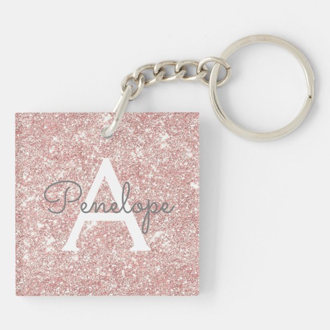 Ro Guld Rosa Glitter och Monogram-nyckelkedjan (Baksidan)
