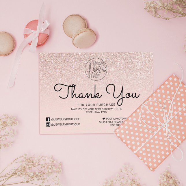 Ro Guld Rosa Glitter Ombre Customer Tack Visitkort (Skapare uppladdad)
