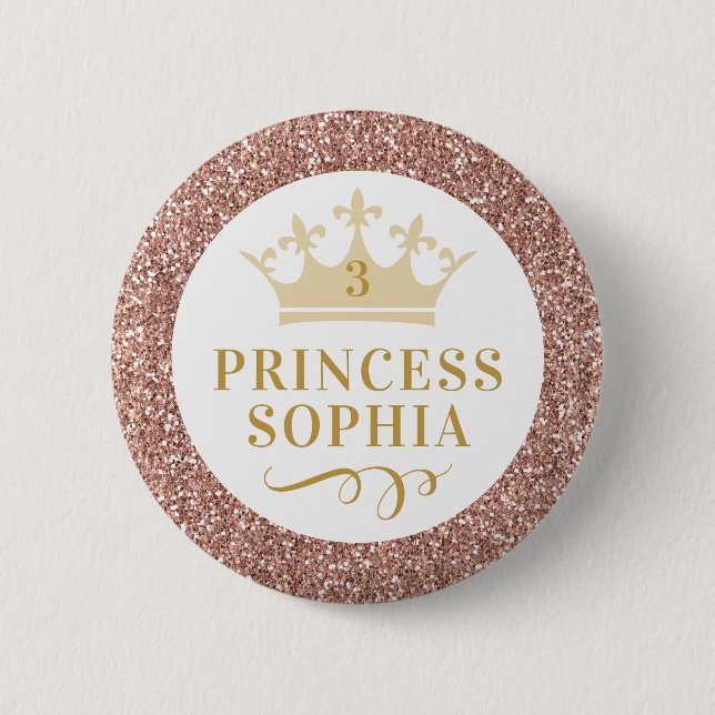 Ro Guld Rosa Glitter Princess Birthday Girl Knapp (Framsida)
