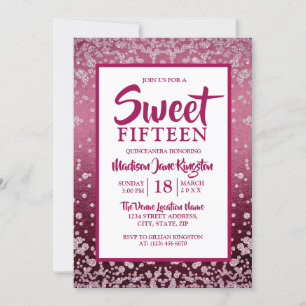 Ro Guld Rosa Glitter Quinceanera Sweet 15 inbjudan