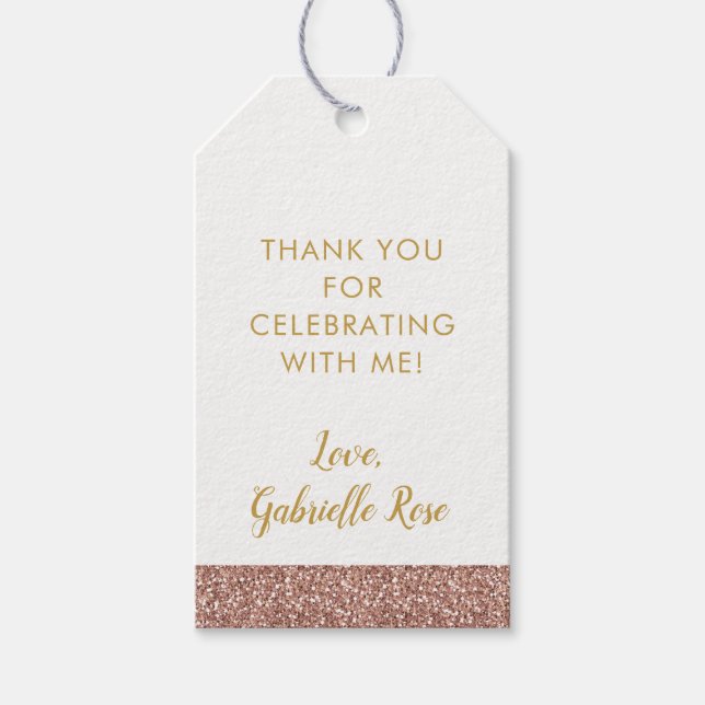 Ro Guld Rosa Glitter Rand-partis fördel Presentetikett (Framsidan)