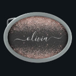Ro Guld  Rosa Glitter Script Monogram Girly<br><div class="desc">Svarta och Ro Guld -  Rosa Gnistra Glitter Skript Monogram Namn Bälte Buckle. Detta gör perfekt studenten,  söt 16 16,  18,  21,  30,  40,  50,  60,  70,  80,  90:e,  100-årsdag,  bröllop,  möhippa,  årsdag,  babydusch eller bachelorette-gåva till någon som glam lyx och chic stilar.</div>