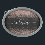 Ro Guld  Rosa Glitter Script Monogram Girly<br><div class="desc">Svarta och Ro Guld -  Rosa Gnistra Glitter Skript Monogram Namn Bälte Buckle. Detta gör perfekt studenten,  söt 16 16,  18,  21,  30,  40,  50,  60,  70,  80,  90:e,  100-årsdag,  bröllop,  möhippa,  årsdag,  babydusch eller bachelorette-gåva till någon som glam lyx och chic stilar.</div>