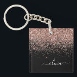 Ro Guld  Rosa Glitter Script Monogram Girly<br><div class="desc">Svarta och Ro Guld  Rosa Faux Foil Gnistra Glitter Script Monogram Namn Keychain (nyckelkedja för). Det gör perfekten söt 16-årsjubileum,  bröllop,  möhippa,  årsdag,  babydusch eller bachelorette-fest för någon som glam lyxen och chic stilar i kärlek.</div>
