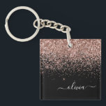 Ro Guld  Rosa Glitter Script Monogram Girly<br><div class="desc">Svarta och Ro Guld  Rosa Faux Foil Gnistra Glitter Script Monogram Namn Keychain (nyckelkedja för). Det gör perfekten söt 16-årsjubileum,  bröllop,  möhippa,  årsdag,  babydusch eller bachelorette-fest för någon som glam lyxen och chic stilar i kärlek.</div>