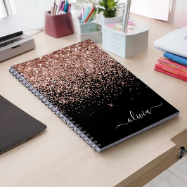 Ro Guld  Rosa Glitter Script Monogram Girly Anteckningsbok