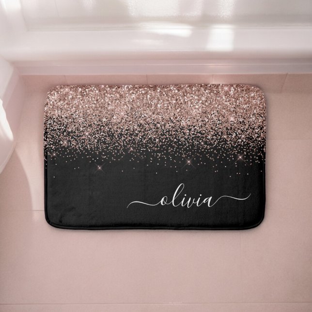 Ro Guld  Rosa Glitter Script Monogram Girly Badrumsmatta (Skapare uppladdad)