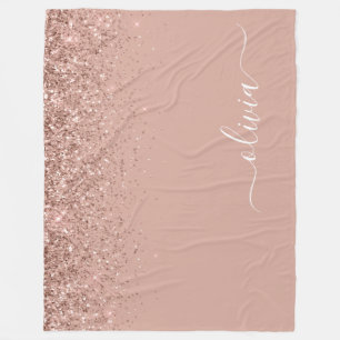 Ro Guld  Rosa Glitter Script Monogram Girly Fleecefilt