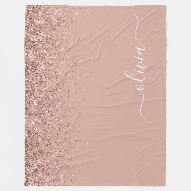 Ro Guld  Rosa Glitter Script Monogram Girly Fleecefilt (Framsidan)