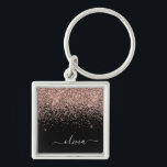 Ro Guld  Rosa Glitter Script Monogram Girly Fyrkantig Silverfärgad Nyckelring<br><div class="desc">Ro Guld -  Rosa och svart Glitter Skriptmonogram Namn nyckelringar (Nyckelring) med  Gnistra. Det gör perfekten söt 16-årsjubileum,  bröllop,  möhippa,  årsdag,  babydusch eller bachelorette-fest för någon som glam lyxen och chic stilar i kärlek.</div>