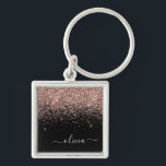 Ro Guld  Rosa Glitter Script Monogram Girly Fyrkantig Silverfärgad Nyckelring<br><div class="desc">Ro Guld -  Rosa och svart Glitter Skriptmonogram Namn nyckelringar (Nyckelring) med  Gnistra. Det gör perfekten söt 16-årsjubileum,  bröllop,  möhippa,  årsdag,  babydusch eller bachelorette-fest för någon som glam lyxen och chic stilar i kärlek.</div>